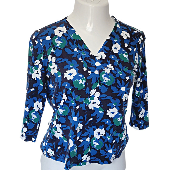 100% Cotton Floral V-neck Career Top L - Picture 1 of 7